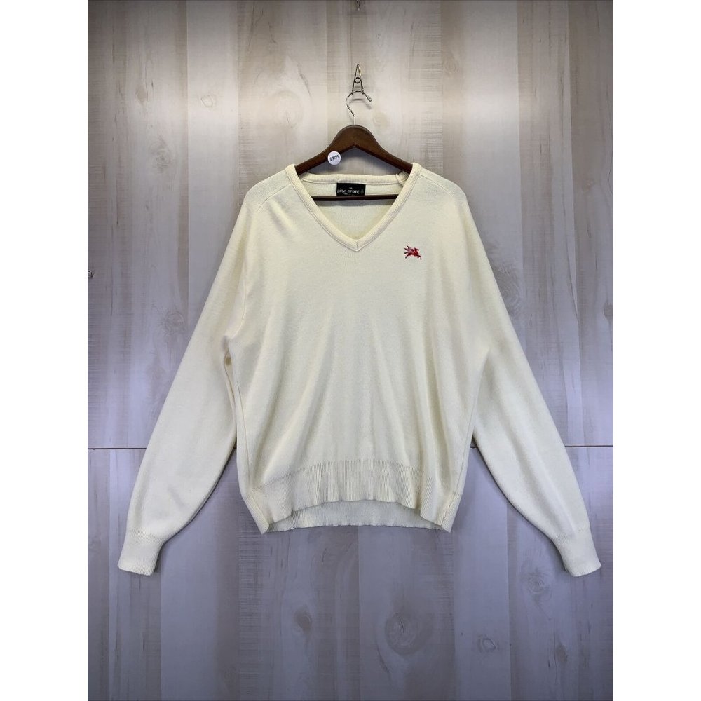 Vintage Pine State Mobile Gasoline Company Light Yellow  Sweater Mens Womens